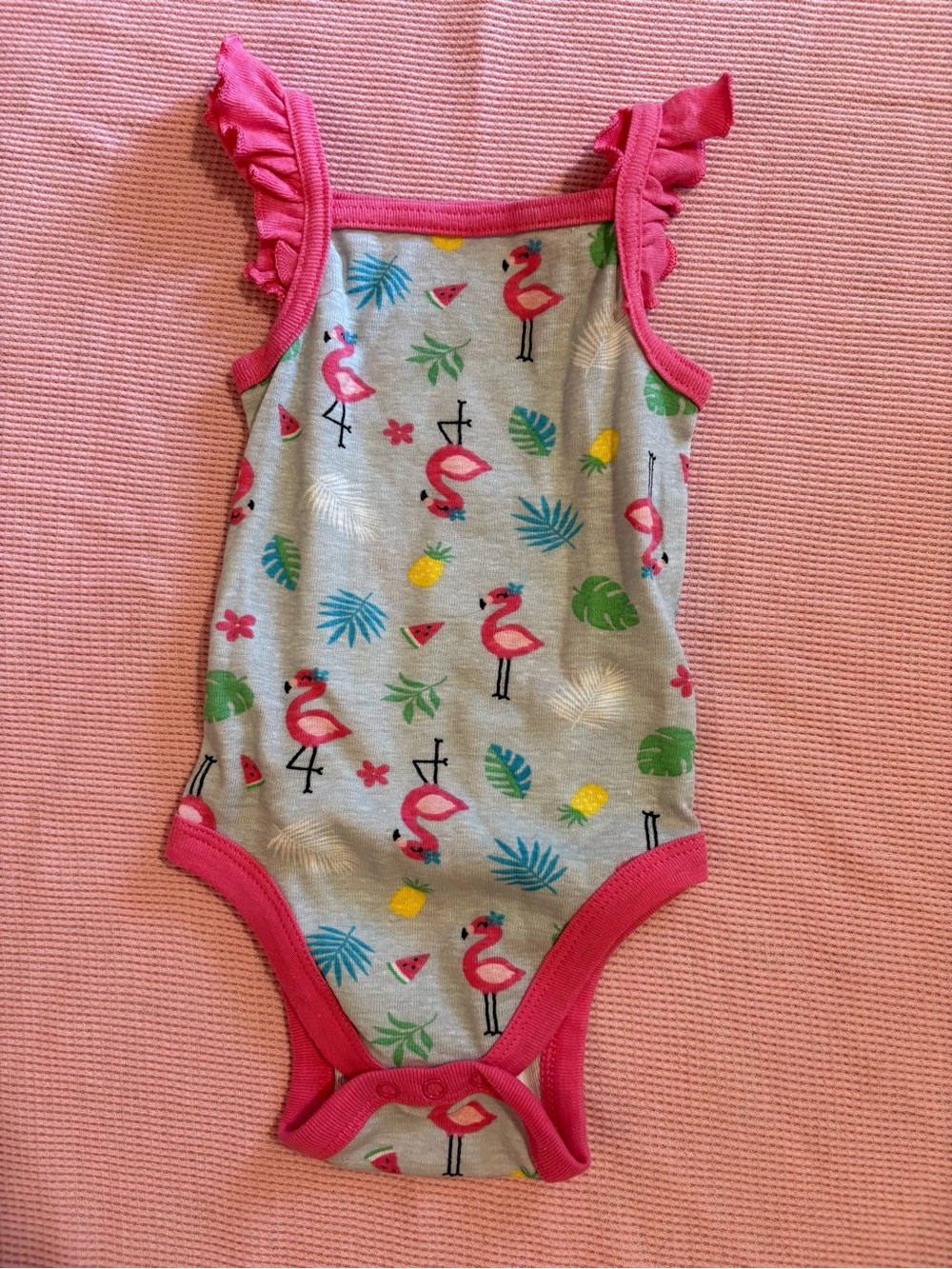 Flamingo Print Pink-Trim Girls One-Piece Bodysuit